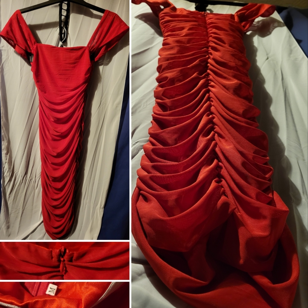 Chic Red Off-Shoulder Midi Dress